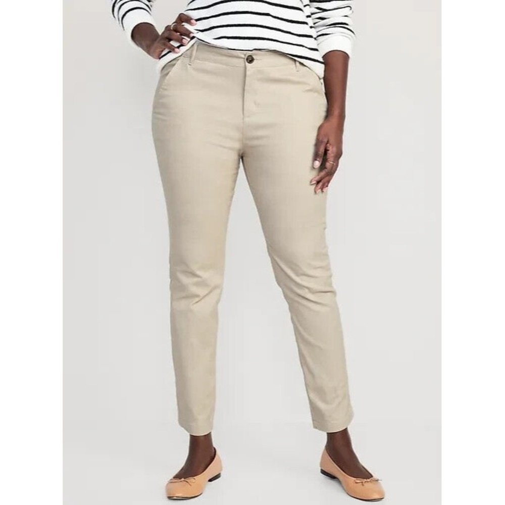 Old Navy Skinny Stretch Pants Womens 6 Petite Beige Cotton Stretch NEW